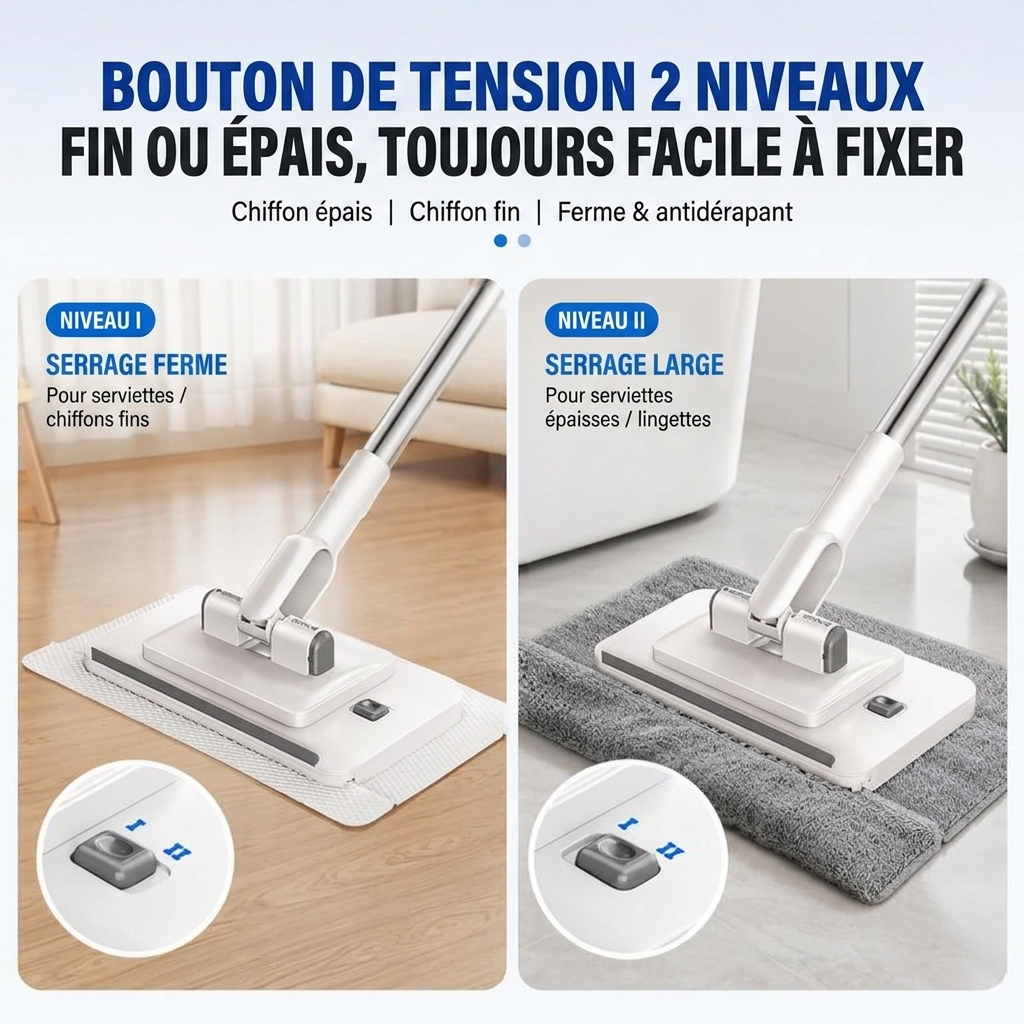 Kdoo® - Balai Plat Microfibre à Manche Télescopique, Tête Pivotante 360° & Double Serrage — Lingettes Lavables Réutilisables pour Parquet, Carrelage, Stratifié, Vitres & Plinthes