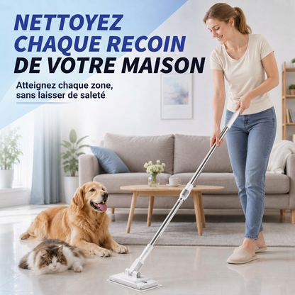 Kdoo® - Balai Plat Microfibre à Manche Télescopique, Tête Pivotante 360° & Double Serrage — Lingettes Lavables Réutilisables pour Parquet, Carrelage, Stratifié, Vitres & Plinthes